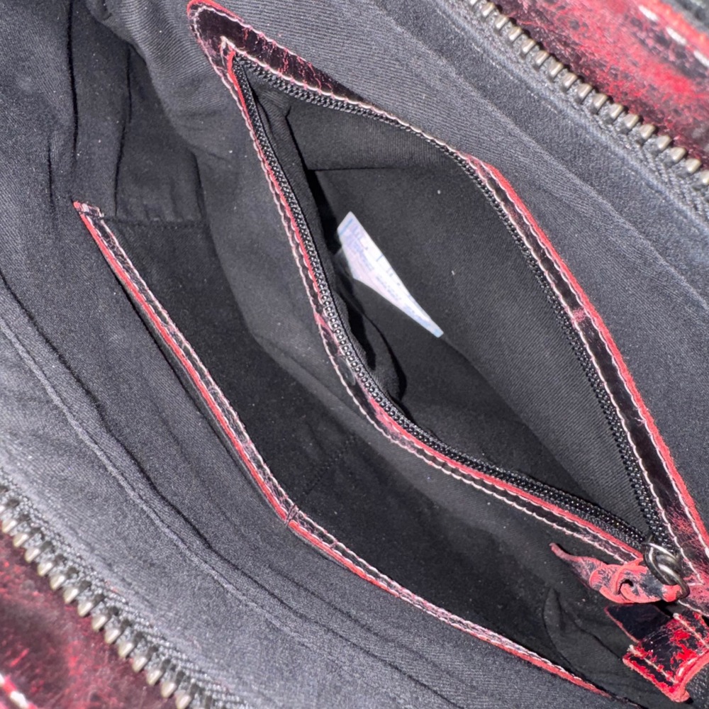 Bed Stu Distressed Black Red Leather Shoulder Crossbody Bag Handbag EUC - Picture 12 of 15